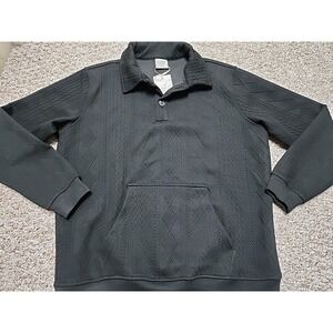 Maison Article Men's Jacquard Knit Long Sleeve Polo Shirts Medium Black‎ NWT